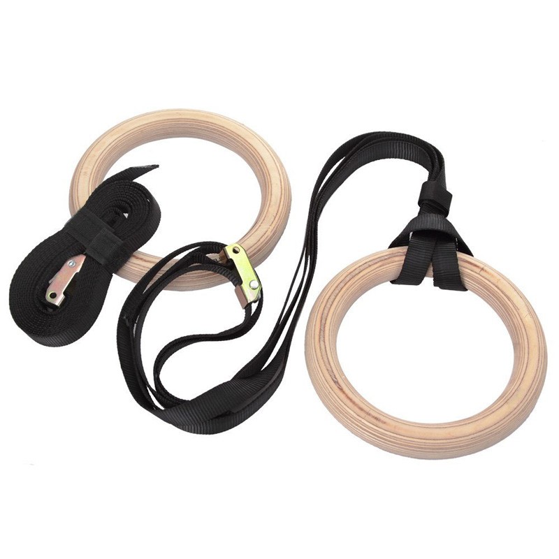 Gymnastic Rings Wooden - Ayarlanabilir Uzun Tokalı Fitness Jimnastik Halkaları,