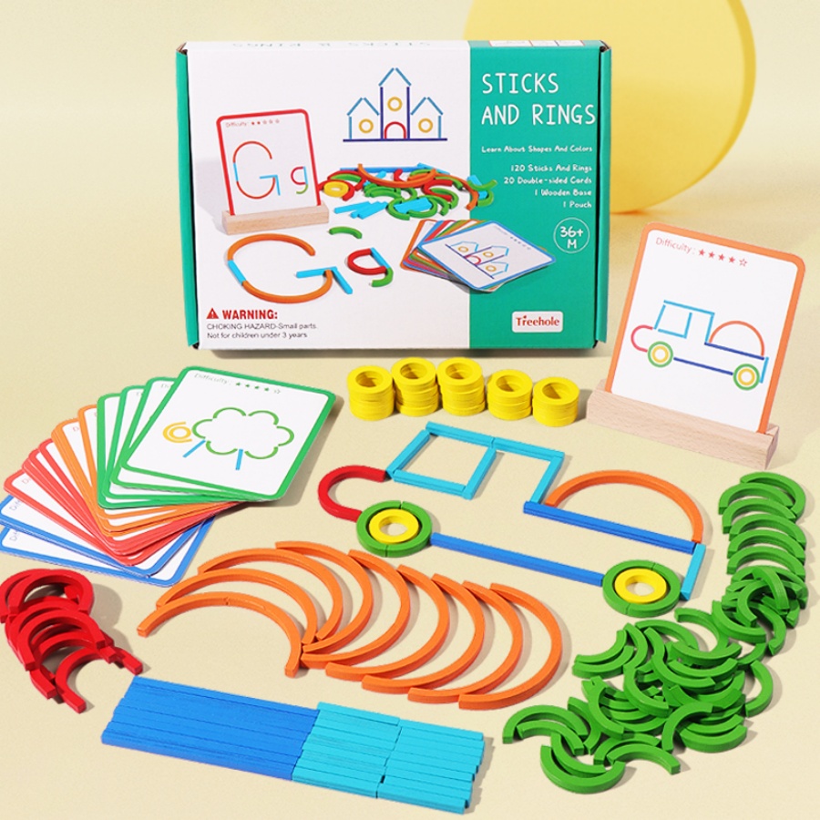 Gymnastic Rings Wooden - Çocukların erken eğitim bulmaca oyuncakları, ahşap